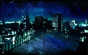 building, anime, cityscape, stars