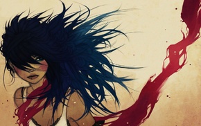 concept art, artwork, blue hair, brunette, girl