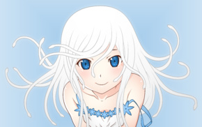 blue eyes, white hair, anime, anime girls, Monogatari Series, Sengoku Nadeko