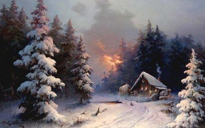 snow, winter, trees