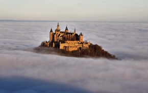 clouds, nature, castle, mist