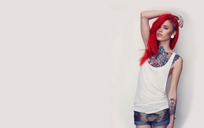 tattoo, girl, redhead, denim