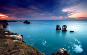 sea, sunset, nature, clouds