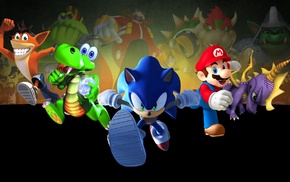 Sonic the Hedgehog, Crash Bandicoot, Spyro, Super Mario