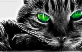 green eyes, cat, Fractalius