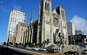 cityscape, USA, street, church, praying, San Francisco