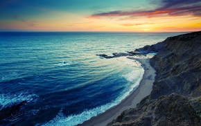 rock, sea, nature, sunset