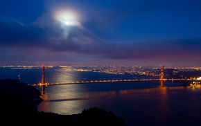 bridge, nature, moon, clouds