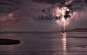 lightning, nature, night, sea