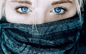scarf, blue eyes, face