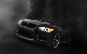 BMW, black, headlights, cars