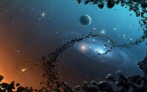 galaxy, asteroid, space art, stars, space, planet