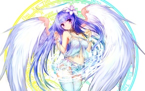 purple hair, long hair, wings, angel, original characters, anime