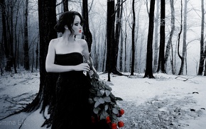 girl, Alexis Bledel, snow, winter, monochrome, rose