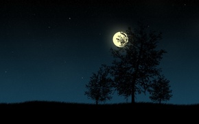 night, trees, moon