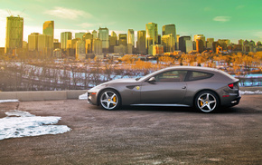 cars, snow, city, light