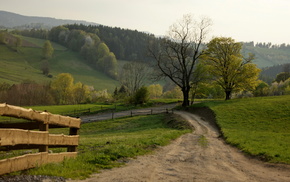 fence, landscape, nature, road