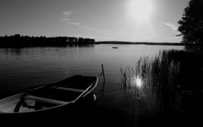 dawn, stunner, boat, lake