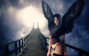 girl, bridge, sky, 3D, angel