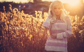 girls, blonde, nature, posing, Sun