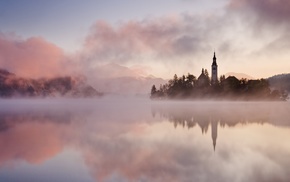 tower, sky, lake, landscape