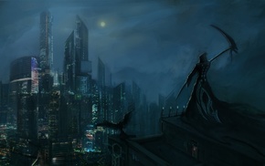 cityscape, Grim Reaper, artwork