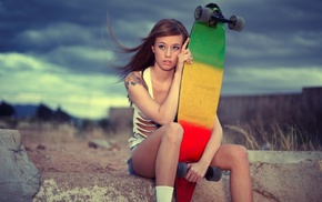 girl, skateboard