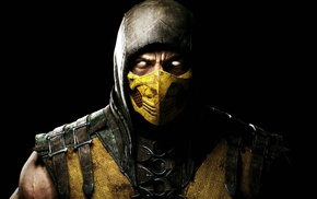 yellow, Scorpion character, leather armor, Mortal Kombat
