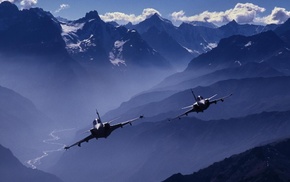 airplane, aircraft, fly, mountain, river