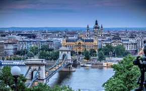 bridge, cities, street, river