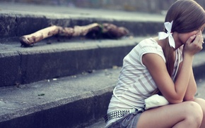 simple background, girl, model, girl outdoors, stairs