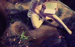 barefoot, books, model