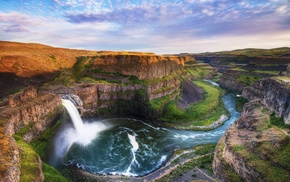 waterfall, river, rock, landscape