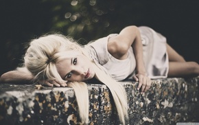 blonde, girl, girl outdoors, white dress