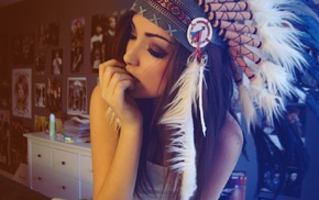 brunette, Melanie Iglesias, Native Americans, headdress, girl