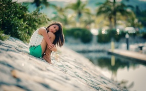 girl, depth of field, brunette, girl outdoors