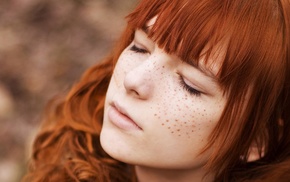 freckles, girl, redhead, depth of field