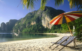 umbrella, nature, boat, beach, palm
