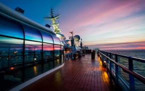 reflection, sunset, sea, boat