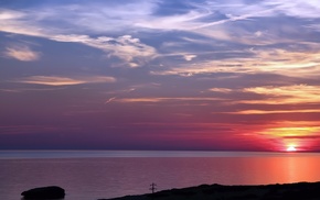 bay, Sun, nature, clouds, sunset