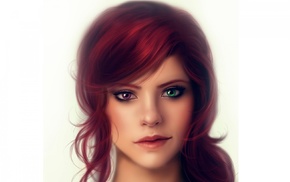painting, girl, redhead, heterochromia