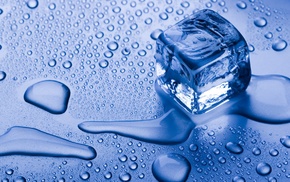 wet, melting, ice cubes, water drops, ice, blue