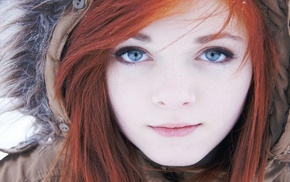 redhead, cold, blue eyes, girl, face