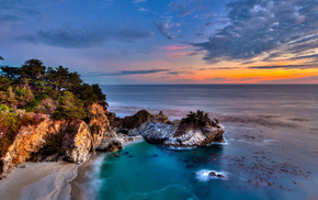 rocks, USA, sunset, ocean, nature