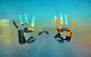 hand, handprints, water on glass, glass, frost
