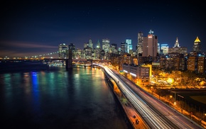 city, water, lights