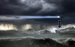 wave, wind, light, ocean, lighthouse