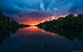 clouds, lightning, lake