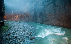 waterfall, river, stones