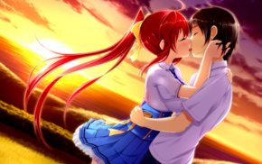 kissing, school uniform, Ano Harewataru Sora yori Takaku, Akatsuki Arisa, visual novel, anime